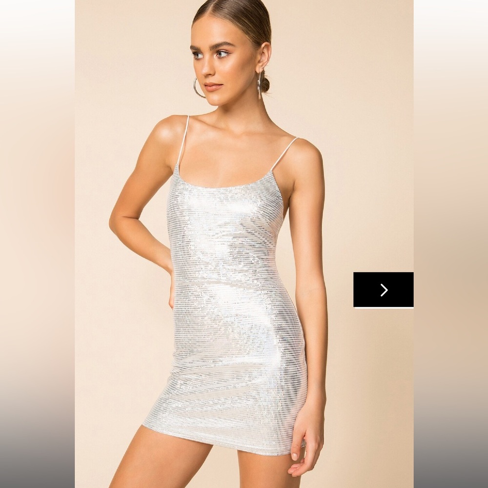 Superdown metallic silver/ multi colored mini dress size small